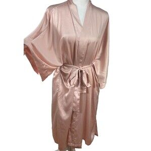 Victoria's Secret Kimono Robe Sz M/L Pink‎ Satin Belted 3/4 Sleeve Lightweight